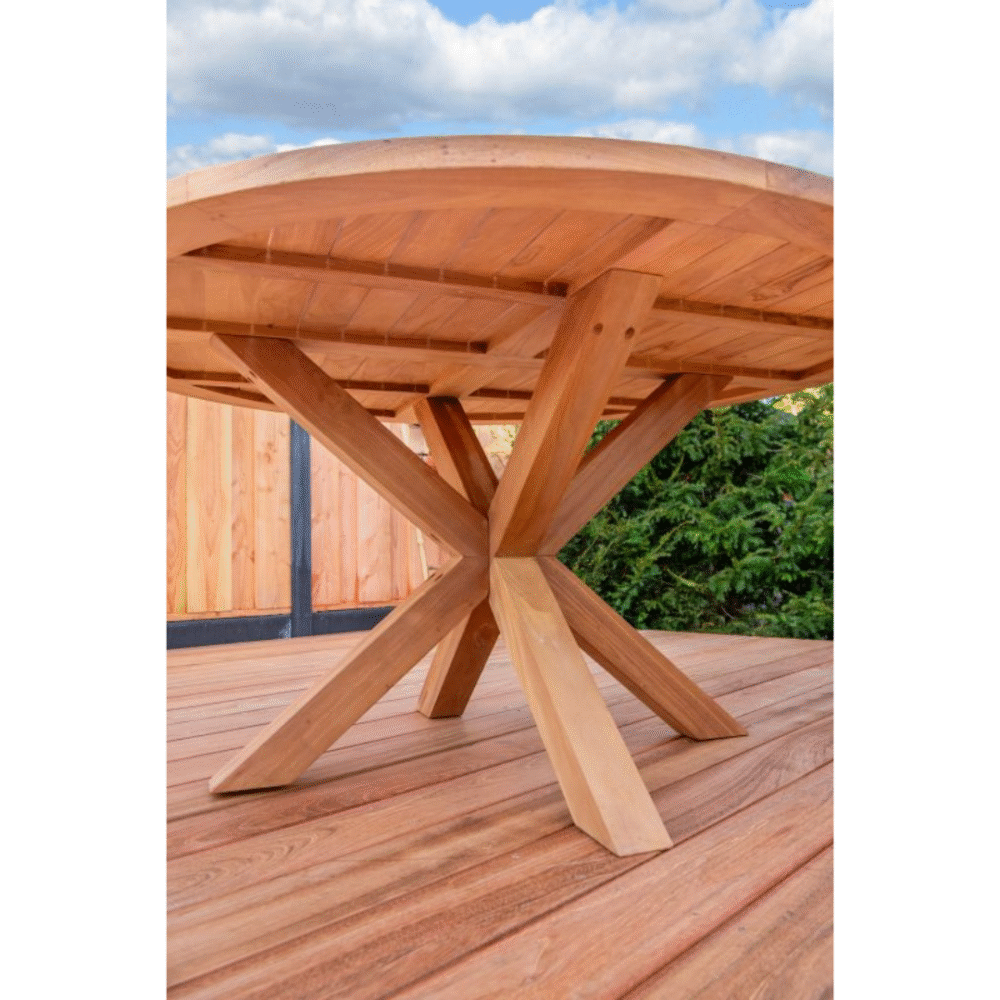 Tuintafel teak rond met kruispoot diameter 150 cm