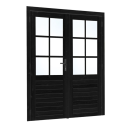 Vuren dubbele glas deur 6-ruits zwart gespoten 185 x 205 cm