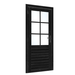 Vuren enkele glas deur 6-ruits zwart gespoten 100 x 205 cm